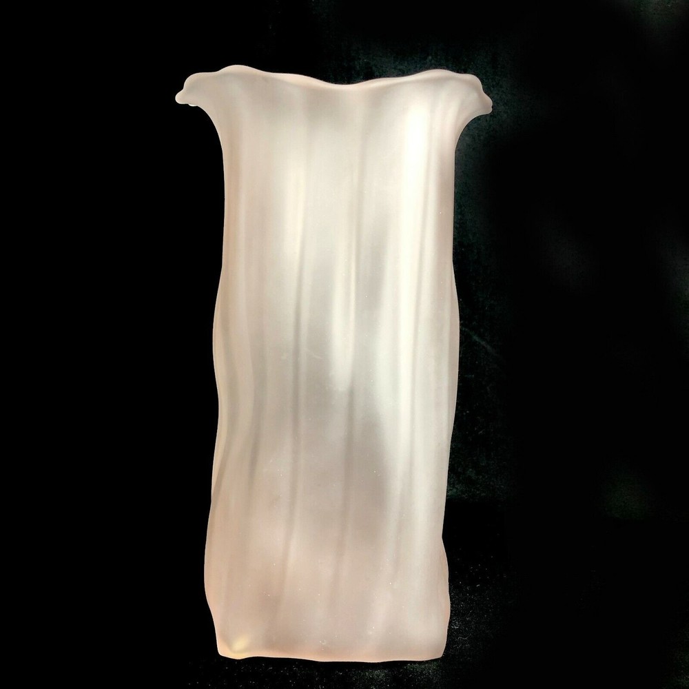 Vintage Hand Blown Studio Art Glass Vase Signed Frosted Ribbed Amorphic 9 1/2"